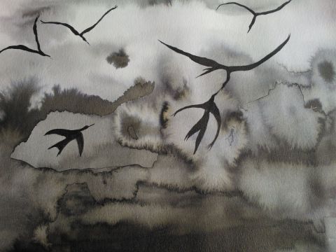 oiseaux noirs - Peinture - BRIGITTE BASPEYRAS