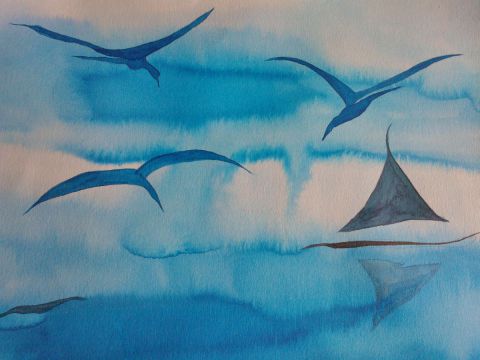 oiseaux bleus - Peinture - BRIGITTE BASPEYRAS