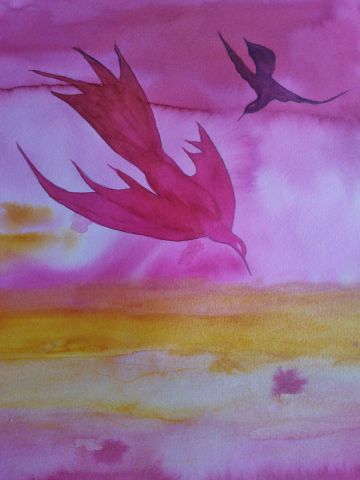 oiseaux rouges - Peinture - BRIGITTE BASPEYRAS