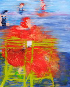 Peinture de gilda campanella: La lectrice au bord de la piscine