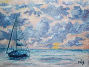 Peinture de Mily: Coucher de soleil sur la mer, Martinique