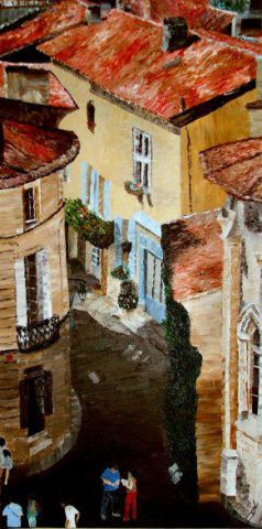 Une rue de Saint Emilion - Peinture - Michel Roubenne