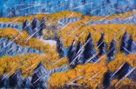 forêt de sapins et peupliers - Peinture - gilda campanella