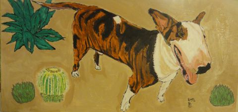 Furious le chien bull-terrier dans le désert - Peinture - DJL