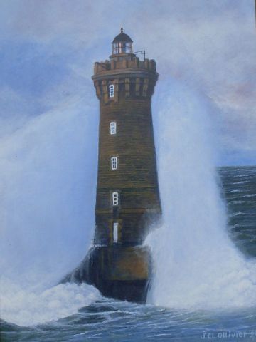 Le phare du Four sous les embruns - Peinture - Albert Nic du Rocher Le phare du Four sous les embruns - Peinture - Albert Nic du Rocher