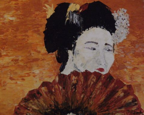 Geisha à l'éventail - Peinture - cecile guiard