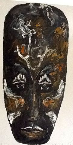 Masque aux yeux - Peinture - cecile guiard