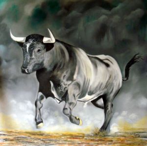Peinture de Sylvestre Aznar: Taureau en Camargue 2