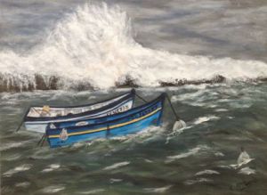 Peinture de Louloute: Deux barques dans la tempête