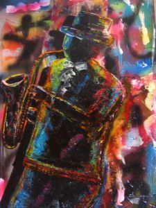Peinture de roseline chouraqui: saxophoniste
