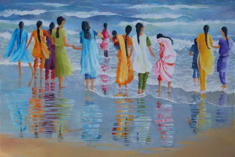 Les pieds dans l'eau - Peinture - Catherine MADELINE Les pieds dans l'eau - Peinture - Catherine MADELINE