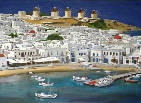 Panorama de Mykonos - Peinture - Angels Biarge
