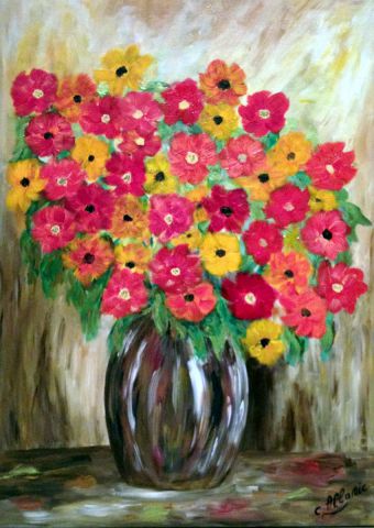 Bouquet de fleurs sur une table - Peinture - Louloute