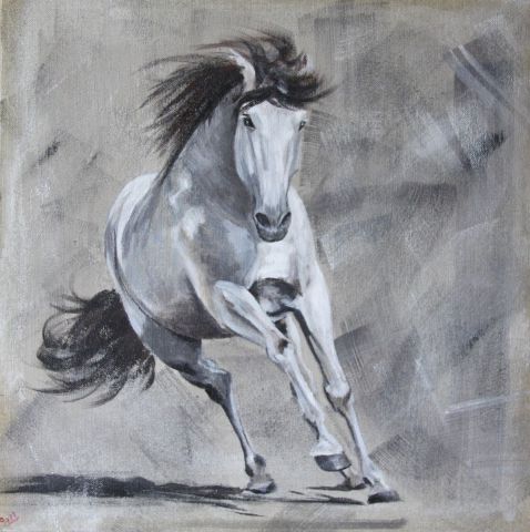 le cheval gris - Peinture - GAELLE SOMBSTHAY