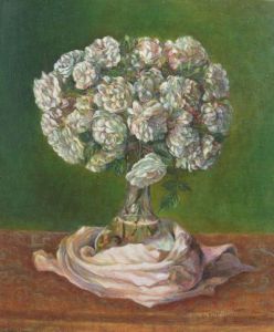 Voir le détail de cette oeuvre: Miss Vernon, nature morte aux roses blanches