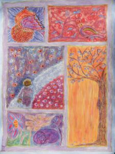 Peinture de carole zilberstein: sarah au pays des merveilles