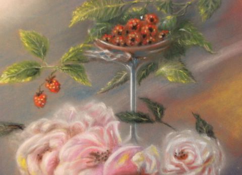 fleurs et framboises - Peinture - Jacques-Henry Lagranges