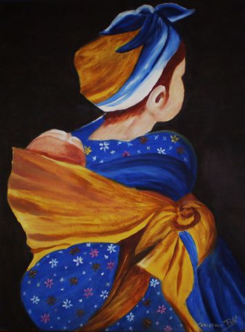femme portant un enfant à l'africaine - Peinture - kiki