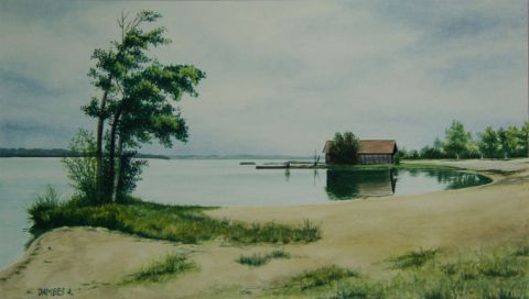 Lac de Parentis - Peinture - alain dambes
