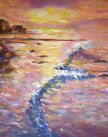 couché de soleil sur la mer - Peinture - kiki