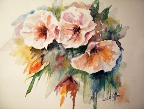 Les roses d'automne - Peinture - Catherine VALETTE