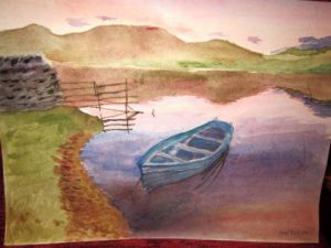 Voir le détail de cette oeuvre: Barque sur lac au couchant