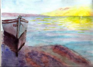 Voir cette oeuvre de MN Toulon: barque sur mer au levant