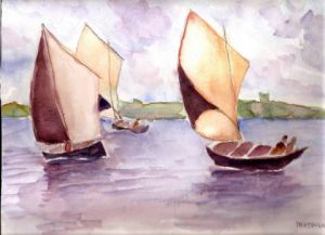 Peinture de MN Toulon: Voiliers sur lac