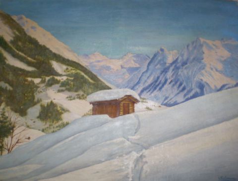 la montagne,enneigé - Peinture - kiki