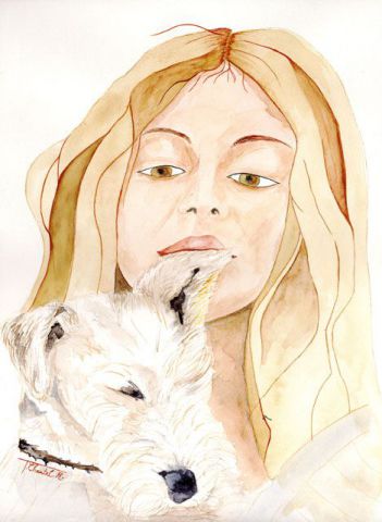 Fillette et son Fox - Peinture - chantalthomasroge
