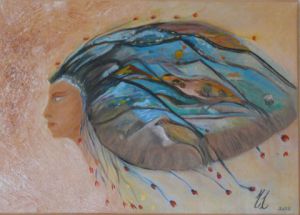 Peinture de Muriel Leveque: Voyage en tête