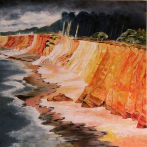 Peinture de Meryl QUIGUER: Falaise de La Mine d'Or - Pénestin en Morbihan