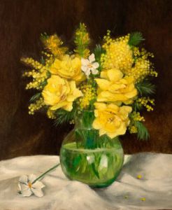 Voir cette oeuvre de Guy Lorquet: Roses jaunes dans un vase