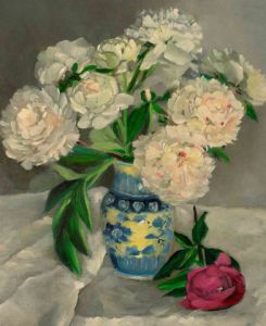 Peinture de Guy Lorquet: Pivoines dans un vase