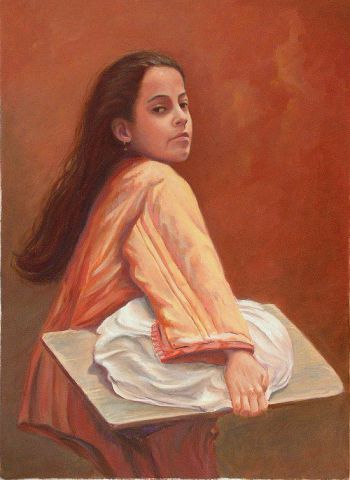 Malika avec le pain plat du Faran - Peinture - Till Dehrmann  Malika avec le pain plat du Faran - Peinture - Till Dehrmann