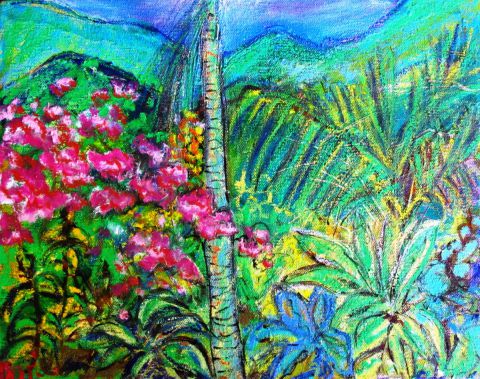 L'artiste MARIE INDIGO - Small palm and bougainvillers