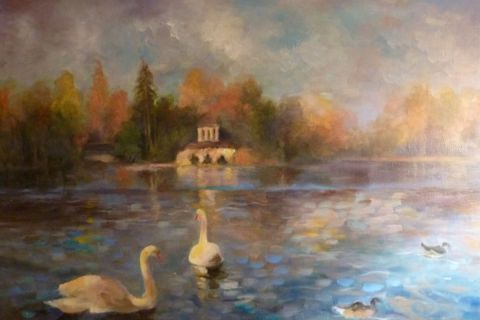 Lac Daumesnil les cygnes - Peinture - Mario BAROCAS
