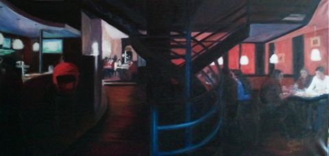 Un soir,café du virage - Peinture - Christibess Un soir,café du virage - Peinture - Christibess