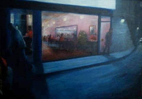 Soir d'hiver au café de Nulle Part - Peinture - Christibess Soir d'hiver au café de Nulle Part - Peinture - Christibess