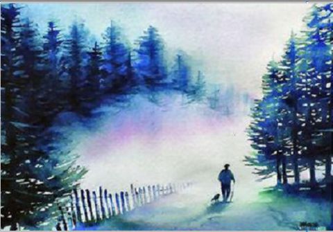 brouillard en montagne - Peinture - marco