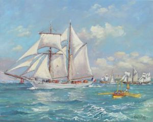 Peinture de Henri Le Goff: La Belle Poule aux fêtes maritimes de Douarnenez