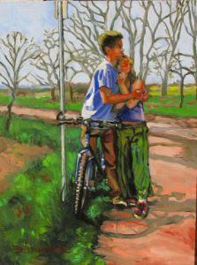 Voir cette oeuvre de Dominique  Amendola : Amants serrés contre une bicyclette