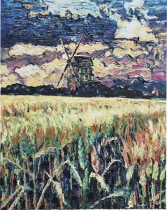 Peinture de Gerard SERVAIS: Moulin à vent en Beauce (28)