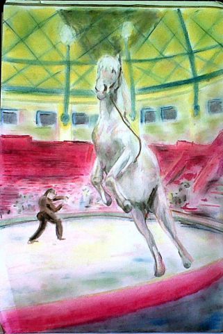 cheval au cirque - Peinture - Francoise DUSUEL