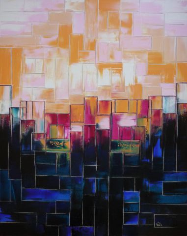 Sunset on buldings - Peinture - Olivia BOA