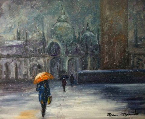 Venise, San Marco sous la neige - Peinture - Dam Domido