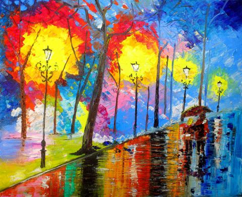 Promenade sous la pluie - Peinture - Laure Leprince