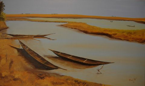 L'île aux pirogues - Peinture - Karine van de Velde