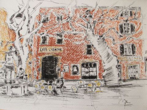 La Place de Villedieu (1) (Provence) - Peinture - Alain Van Hecke La Place de Villedieu (1) (Provence) - Peinture - Alain Van Hecke