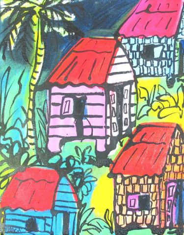 Quatre cases et un cocotier - Peinture - MARIE INDIGO